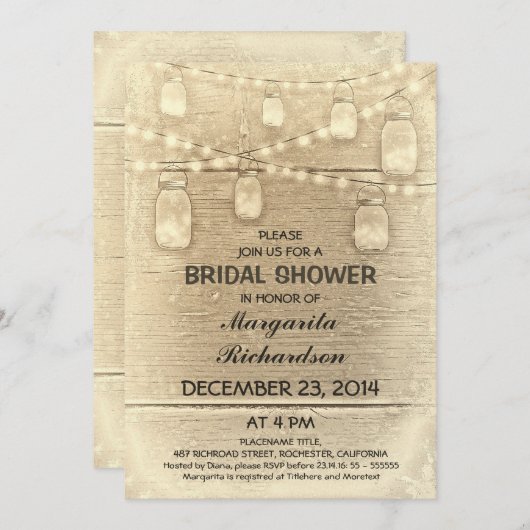 Rustiek Stijlvolle Mason Jars Bruids Douche Uitnod Kaart (Voorkant / Achterkant)