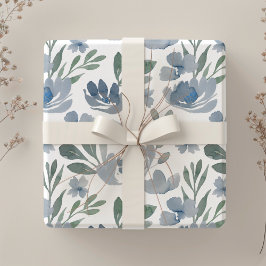 Rustiek Stof Blauw Bloemmotief Waterverf Patroon Inpakpapier Vel