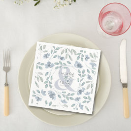 Rustiek Stoffig Blauw Ampersand & Bloemenbruiloft Servet