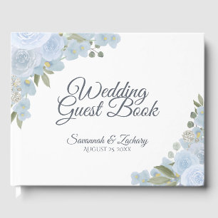 Rustiek Stoffig Blauw Bloemen Boho Elegant Bruilof Gastenboek