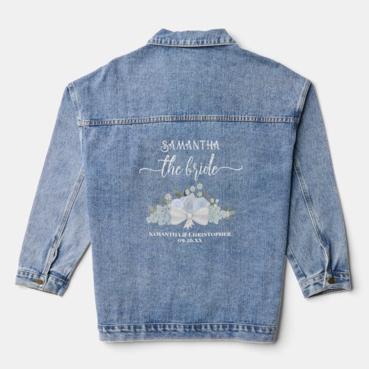 Rustiek Stoffig Blauw Bloemen De bruid Huwelijksca Denim Jacket (Achterkant)