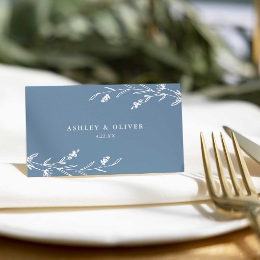 Rustiek Stoffig Blauw Bloemen Wildbloem Bruiloft Plaatskaartje