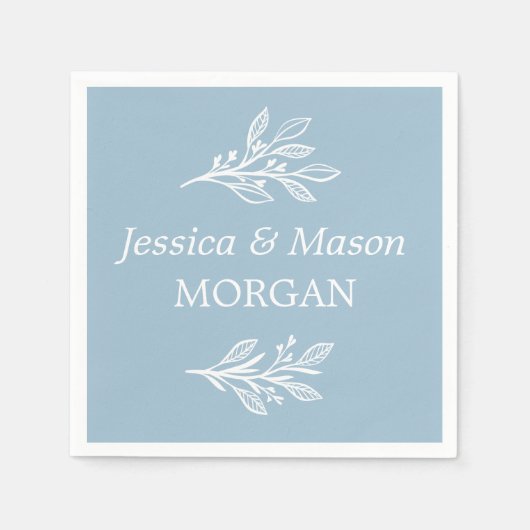 Rustiek Stoffig Blauw Bruiloft Cocktail Servet (Voorkant)