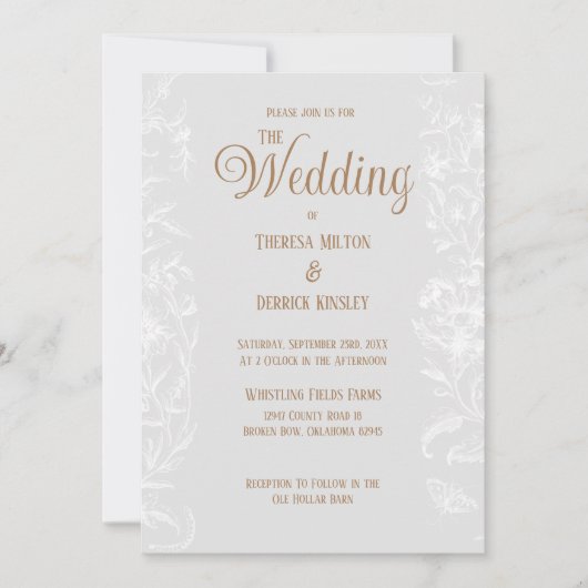 Rustiek Stoffig Blauw Burlap Bloemen Kant Bruiloft Kaart (Voorkant)