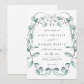 Rustiek stoffig blauw eucalyptus groen bruiloft kaart (Voorkant / Achterkant)