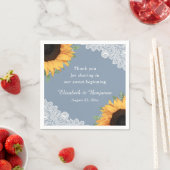 Rustiek Stoffig Blauw Kant Zonnebloem Bloemen Brui Servet (Insitu)