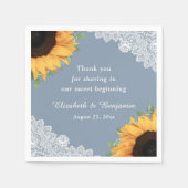 Rustiek Stoffig Blauw Kant Zonnebloem Bloemen Brui Servet (Voorkant)