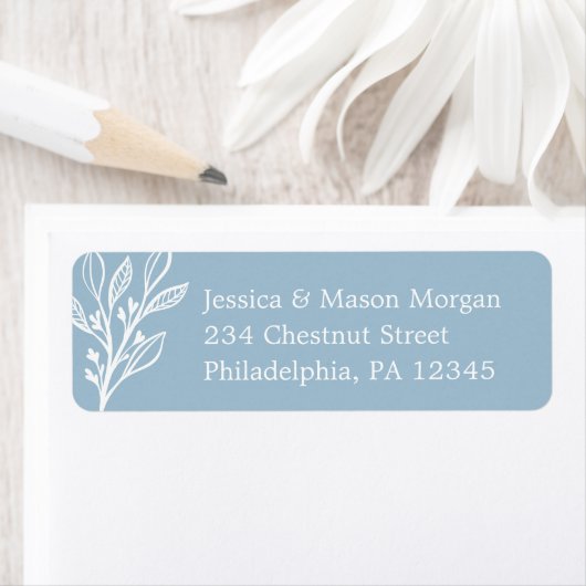 Rustiek stoffig blauw retour adres label (Insitu)