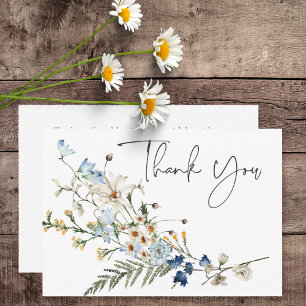 Rustiek Stoffig Blauw Wildbloemen & Daisies Bruilo Bedankkaart