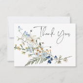 Rustiek Stoffig Blauw Wildbloemen & Daisies Bruilo Bedankkaart (Voorkant)