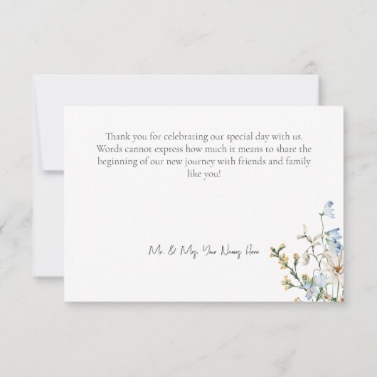 Rustiek Stoffig Blauw Wildbloemen & Daisies Bruilo Bedankkaart (Achterkant)