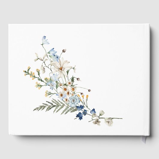 Rustiek Stoffig Blauw Wildbloemen & Daisies Bruilo Gastenboek (Achterkant)
