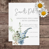 Rustiek Stoffig Blauw Wildbloemen & Daisies Bruilo Save The Date