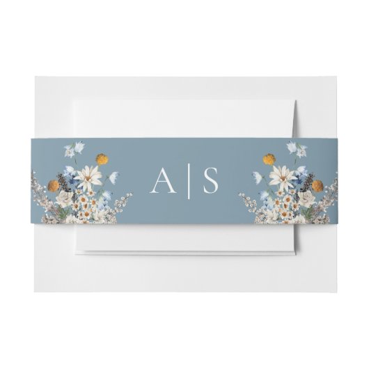 Rustiek Stoffig Blauw Wildbloemen & Daisies Bruilo Uitnodigingen Wikkel (Voorkant Voorbeeld)