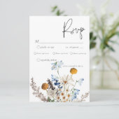 Rustiek Stoffig Blauw Wildbloemen & Daisies Diner RSVP Kaartje (Staand voorkant)
