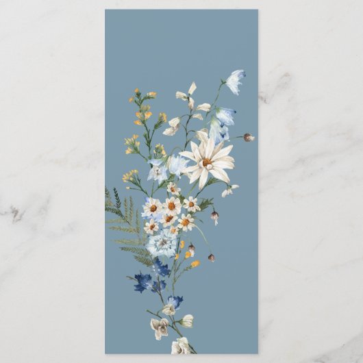 Rustiek Stoffig Blauw Wildbloemen & Daisies Lang Menu (Achterkant)