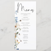 Rustiek Stoffig Blauw Wildbloemen & Daisies Lang Menu (Voorkant)