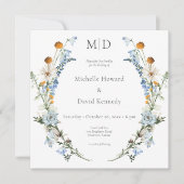 Rustiek Stoffig Blauw Wildbloemen & Daisies Plein Kaart (Voorkant)