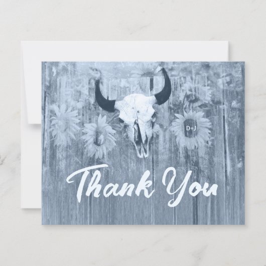 Rustiek Stoffig Blauw Zonnebloemen Bull Skull Budg (Voorkant)