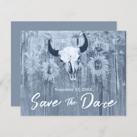 Rustiek Stoffig Blauw Zonnebloemen Bull Skull Budg (Voorkant / Achterkant)