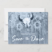 Rustiek Stoffig Blauw Zonnebloemen Bull Skull Budg (Voorkant)