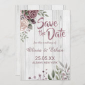 Rustiek stoffig Roos Bloemen op Hout Save The Date (Voorkant / Achterkant)