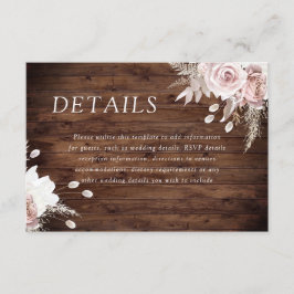 Rustiek stoffig Roos Blush Bloemen Bruiloft Detail Informatiekaartje
