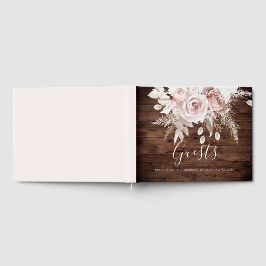 Rustiek stoffig Roos & Blush Bloemen Bruiloft Gastenboek (Volledig)