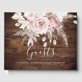 Rustiek stoffig Roos & Blush Bloemen Bruiloft Gastenboek