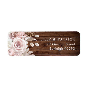 Rustiek stoffig Roos & Blush Bruiloft Retouradres Etiket