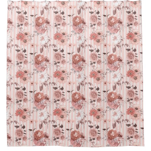 Rustiek Stoffig Roos Blush Roze Bloemen Douchegordijn (Voorkant)