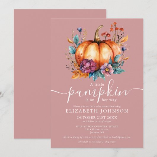 Rustiek stoffig Roos Little Pumpkin Girl Baby show Kaart (Voorkant / Achterkant)