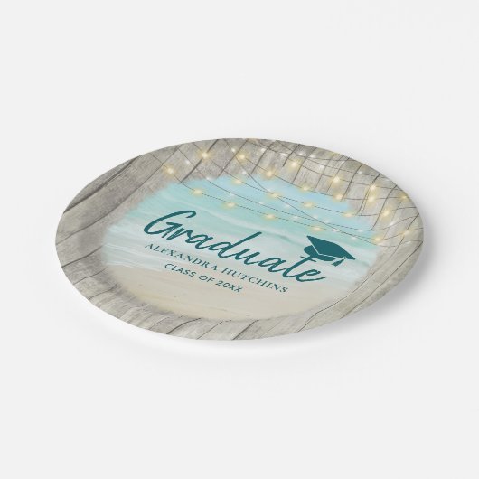 Rustiek strand afstudeerfeest papieren bordje (Gekanteld)