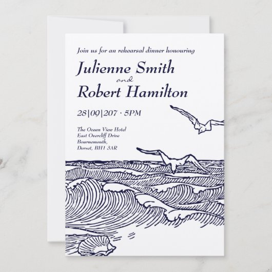 Rustiek strand bruiloft repetitie diner kaart (Voorkant)