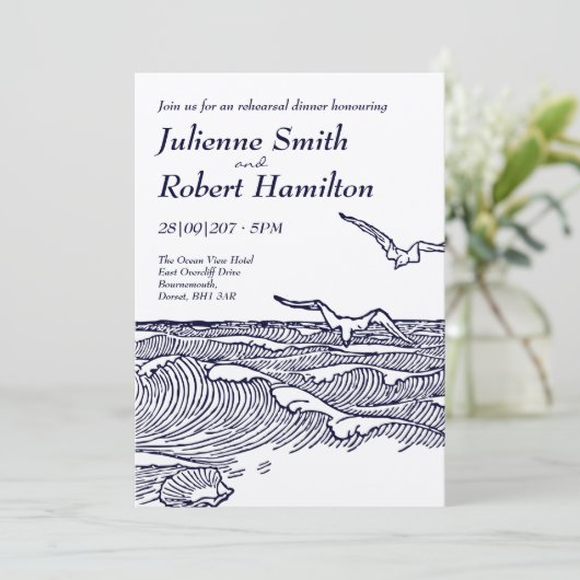 Rustiek strand bruiloft repetitie diner kaart (Staand voorkant)