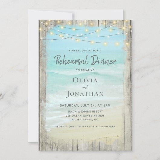 Rustiek strand bruiloft repetitie diner kaart (Voorkant)