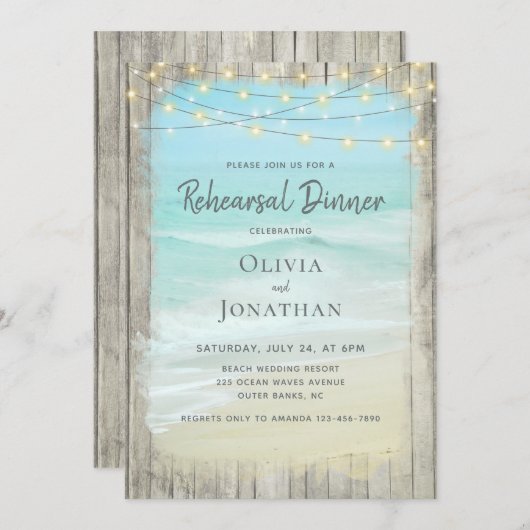 Rustiek strand bruiloft repetitie diner kaart (Voorkant / Achterkant)
