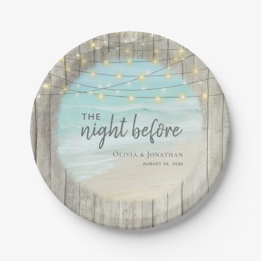 Rustiek strand bruiloft repetitie diner papieren bordje (Voorkant)