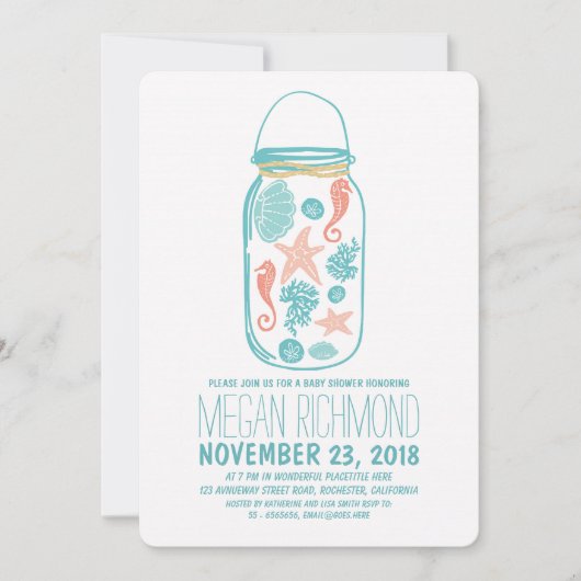 Rustiek Strand Mason Jar Seaside Wit Baby shower Kaart (Voorkant)