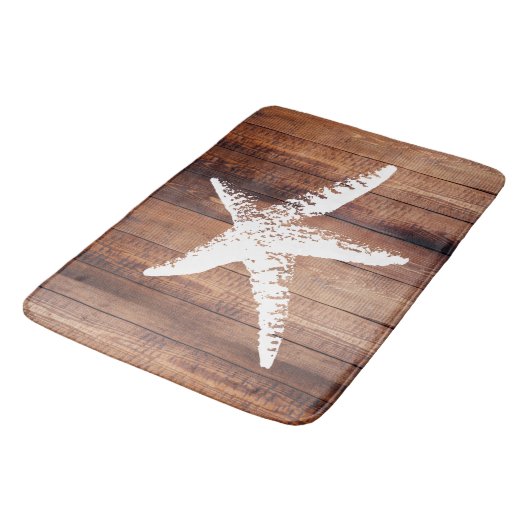 Rustiek strand Witte zeesterren & houten planken Badmat (Gekanteld)