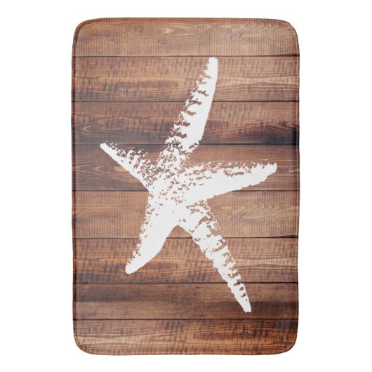Rustiek strand Witte zeesterren & houten planken Badmat (Voorkant Verticaal)