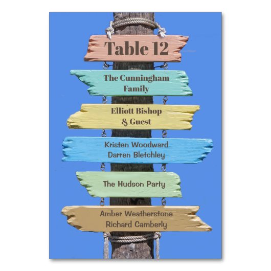 Rustiek strandbord trouwtafel nummer kaart (Voorkant)