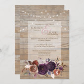 Rustiek String Licht Paarse Bloemen Bruiloft Hout Kaart (Voorkant / Achterkant)