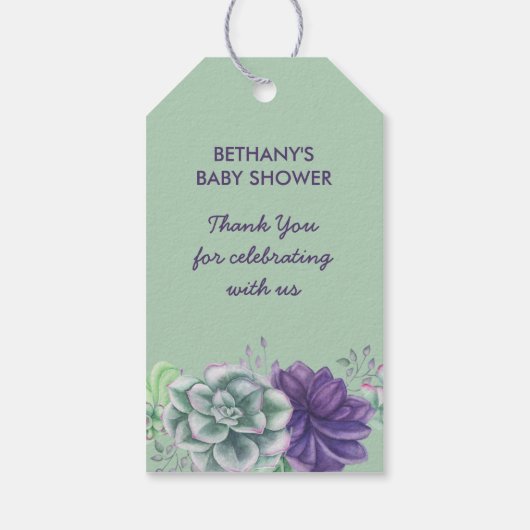 Rustiek Succulent Bekijk me Grow Baby shower Cadeaulabel (Achterkant)