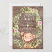 Rustiek Sweet Monkey Meisje Baby shower Invitation Kaart (Voorkant)