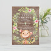 Rustiek Sweet Monkey Meisje Baby shower Invitation Kaart (Staand voorkant)