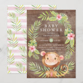 Rustiek Sweet Monkey Meisje Baby shower Invitation Kaart (Voorkant / Achterkant)