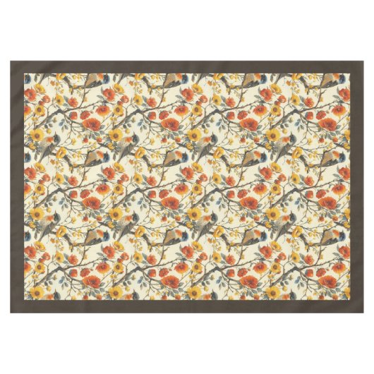 Rustiek tafelkleed met Vogels & Herfst Bloemen Acc (Voorkant (Horizontaal))