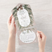 Rustiek Tan Pine Winter Sparkle Diner All In One Uitnodiging (Afscheurbaar)