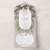 Rustiek Tan Pine Winter Sparkle Diner All In One Uitnodiging (Binnen)